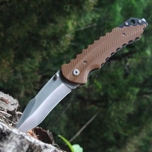 Brown Foldable G10Handle Little Knife 58HRC High Hardness Blade Self-Driving Hiking Self-Defense Collection Outdoor Knife SR617A