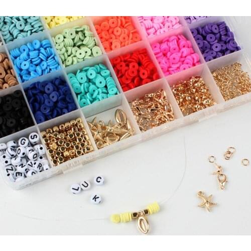 Shell+Lobster Clasp+Star+Letter Loose Spacer Beads 18 Colors 6mm 3600Pcs Polymer Clay Round Beads for DIY Jewelry Making