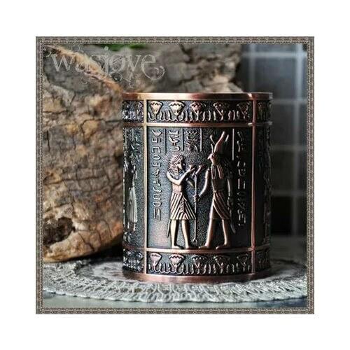 Egyptian Style Metal Material Round Pen Box Organizer Box Stationery Holder Pen Holder For Home Decoration BT02