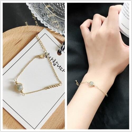 Fashion Opal Bead Inlaid Hollow Round Metal Hoop Bracelet Bangle Korean Wrist Jewelry Bracelets for Women Girls Gift Wholesale