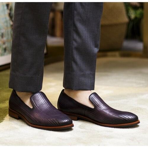 Italian Fashion Quality Handmade Mens Loafer Shoes Luxury Calf Leather Purple Wedding Party Slip On Men Dress Shoes Size 44