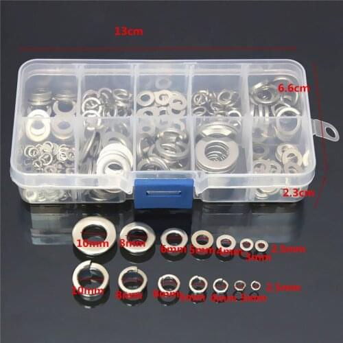 260pcs Home Improvement Stainless Steel Washing Machine Spring Washer Classification Set For M2.5 M3 M4 M5 M6 M8 M10 Anilhas