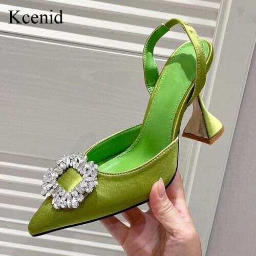 Kcenid New Elegant Women Pumps Crystal Slingback High Heels Summer Bride Shoes Comfortable Spike Heel Party Wedding Shoes Green