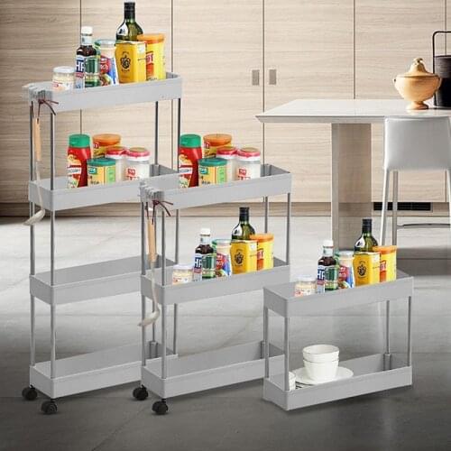 2/3/4 Layer Movable Assemble Plastic Bathroom Kitchen Storage Shelf Slim Slide Tower Rack Space Saving Organizer Kitchen Rack
