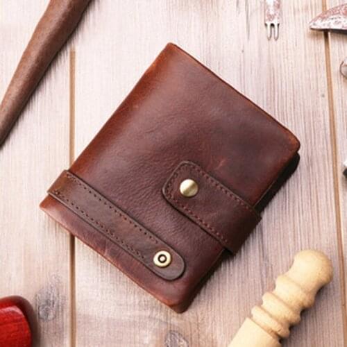 Casual Retro Genuine Leather Mens Wallet Rfid Anti-theft Brush Multi-card Bit Short Fashion Hand with Zero Wallet Men Purses