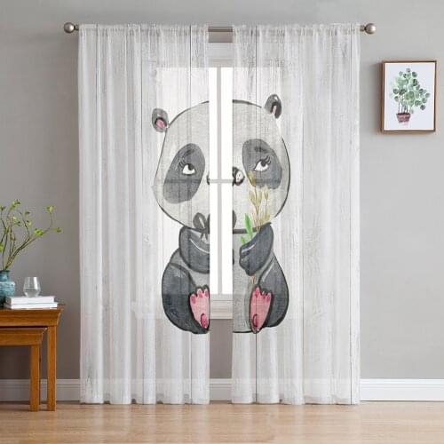 Watercolor Panda Wood Grain Sheer Curtains for Living Room Bedroom Kitchen Chiffon Tulle Curtains Home Hotel Coffee Decor