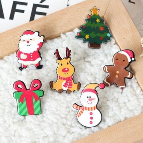Christmas Gift Acrylic Badges Pin Brooches Santa Claus Snowman Elk Pin For Kids T Shirt Sweater Coat Scarf Hat Decor