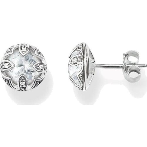 Silver White Solitaire Lotus Flower Stud Earrings, Fashion Thomas Style Lotos Ear Stud Earings Jewelry Bijoux Gift For Women