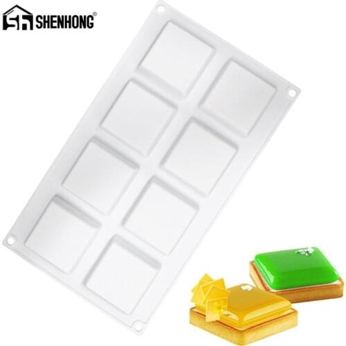 SHENHONG 8 Holes Square Tart Dessert Cake Mold For Baking Ring Art Mousse Silicone 3D Mould Moule Tartlet Pan Pastry