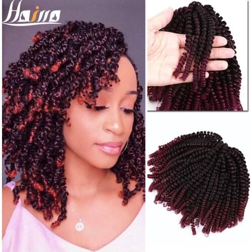 HAIRRO 8'' 60 strands/pack Ombre Hair Extension Crochet Spring Twist Crochet Braids Synthetic Braiding Hair Jamaica Bounce Twist
