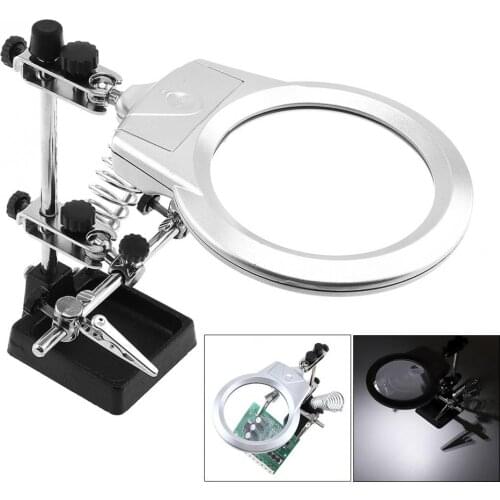 Welding Magnifier 25X Desk-top Multifunctional Adjustable Rotatable with 2 LED Lights Electric Soldering Iron Desktop Magnifier