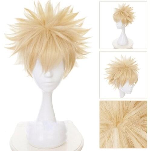 Top Cheap Anime My Hero Academia Baku No Hero Bakugou Katsuki Bakugo Hair Short Linen Blonde Heat Resistant Cosplay Costume Wig