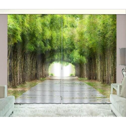 Green bamboo forest Curtains office Bedroom Luxury 3D Window Curtains For Living Room decorate Drapes Rideaux Cortina pillowcase