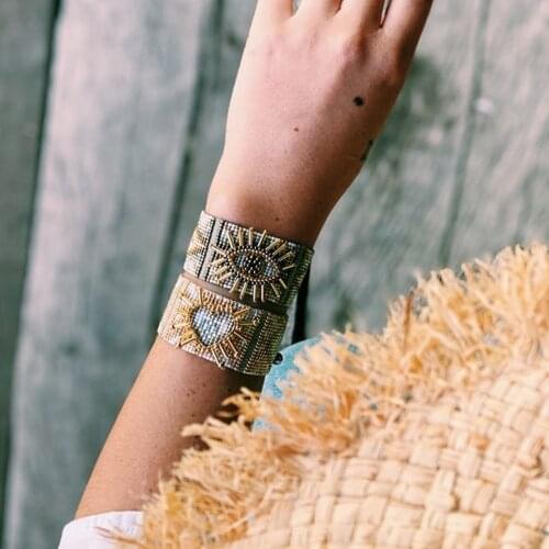 Bohemian Ethnic Style Demon Eyes Handmade Beaded Miyuki Rice Beads Couple Bracelet Set Womens Wrist Bracelets