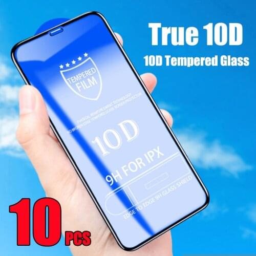 10pcs 10D Tempered Glass Full Glue Coverage Curved Screen Protector Film For iPhone 12 Mini 11 Pro Max XS XR X 8 7 6 Plus SE