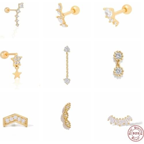 100% Real 925 Sterling Silver Fine Earring Earlobe Buckle Piercing Stud Earring For Ladies Woman CZ Cartilage Earrings Jewelry