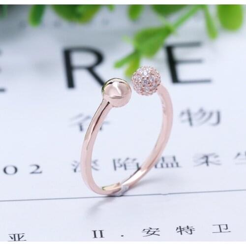 2020 New Original 925 Silver Polished & Pave Bead Open Ring For Women Resizable Wedding Engagement Pan Rings DropShip