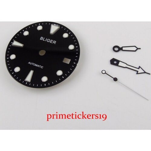 28.5mm bliger black date window watch dial black white watch hand fit MIYOTA movement