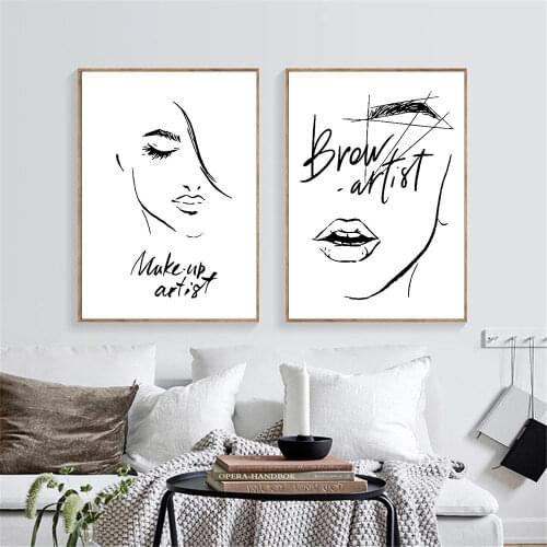 Abstract Woman Face Painting Brow Artist Quotes Canvas Prints Fashion Wall Art Poster Lady Lips Print Modern Picture Home Decor
