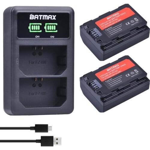 2pcs 2280mAh NP-FZ100 NP FZ100 Battery+LED Dual USB Charger for Sony NPFZ100, Alpha9,Sony A9,Sony Alpha9R,Sony A9R Camera
