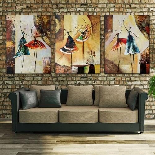 Unframed 3 Panel Handpainted Ballet Dancer Abstract Modern Wall Art Picture Home Decor Oil Painting On Canvas For Bedroom