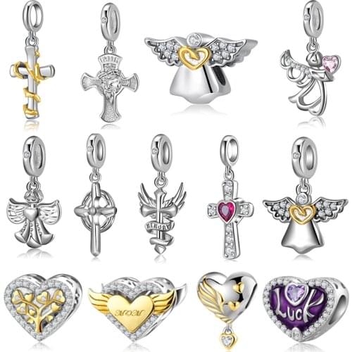 Blessing Angel Cross Pendant Charms for Women Bracelet DIY Jewelry Making Fit Original Jiuhao Silver Bracelet Charms Accessories
