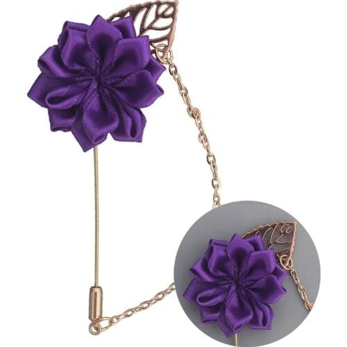 Golden Leaf Brooch Lapel Pin Women Ribbon Flower Boutonniere Wedding Best Men Crystal Corsage Pin with Pearl Jewelry XH889Y