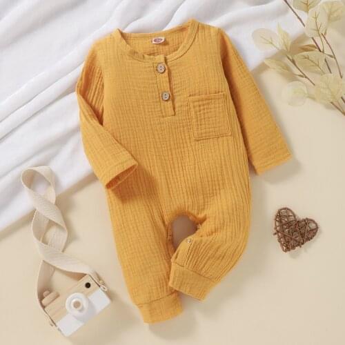 Ma&Baby 0-18M Newborn Infant Baby Girls Girls Jumpsuit Button Pocket Romper Long Sleeve Soft Autumn Spring Costume