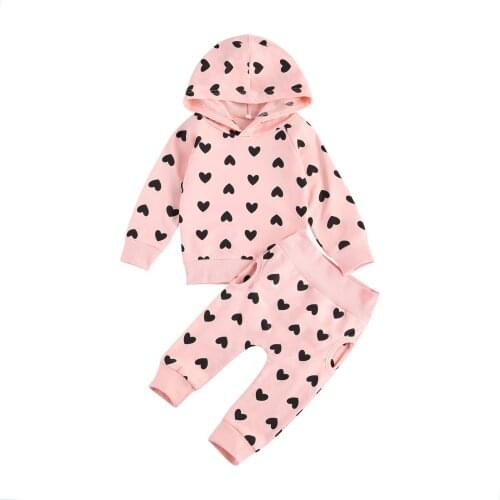 Newborn Baby Girls Clothing Set Heart Print Long Sleeve Hooded Tops+Pants Two-piece Suit for Birthday Party Photography Clothes