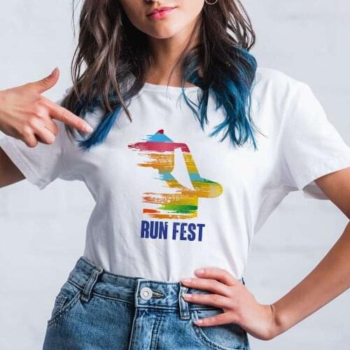 Women T-shirt Trendy Cartoon Creative Vogue Clothing T Shirt Color Run Fest Printed Short Sleeve Soft Girl Y2k Fashion Tshirt