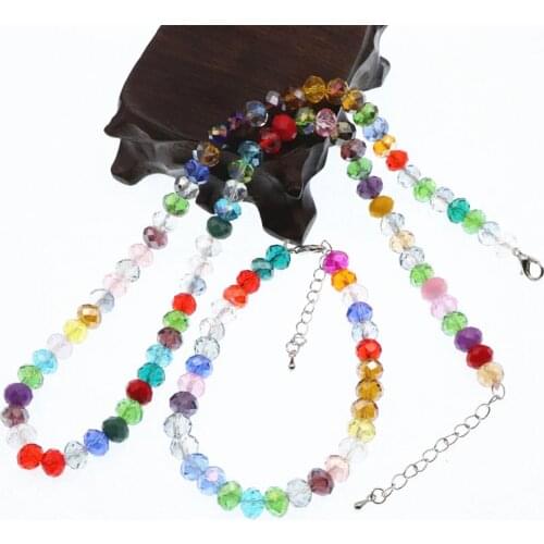 Hot New 4 Colors Elegant Jewelry Set Crystal Beads Bridal Wedding Short Chain Necklace Bracelet Sets for Women Party Gifts B57