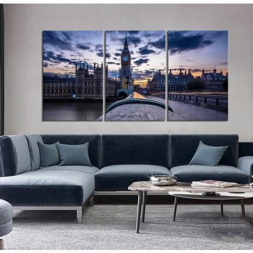 3pcs Thames and Big Ben HD Picture Civic Landscape London Artwork Canvas Paintings for Living Room Wall Decor