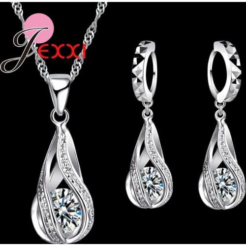 New Water Drop CZ Jewelry Sets 925 Sterling Silver Necklace&Earrings Wedding Jewelry For Women Wedding Party Sets
