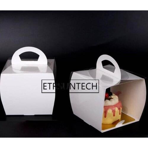200sets Transparent Cake Roll Packaging Box with Handle Clear Plastic White Paper Cheese Cake Box Baking Box