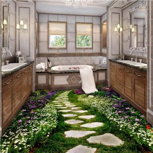 Beibehang Creative flowers path bathroom bedroom floor wallpaper PVC material self-adhesive wall sticker living room wall paper