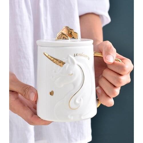 Gorgeous Relief Unicorn Coffee Mug with Mobile Phone Holder Lid Cute Water Tea Ceramic Milk Breakfast Cup Creative Gift