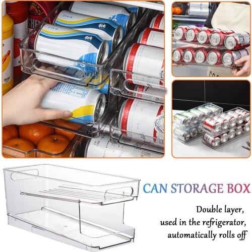 Kitchen Fridge Organizer Bins Can Drink Dispenser Holder Storage Box Refrigerator Cabinets Clear Food Pantry Double-layer Rack