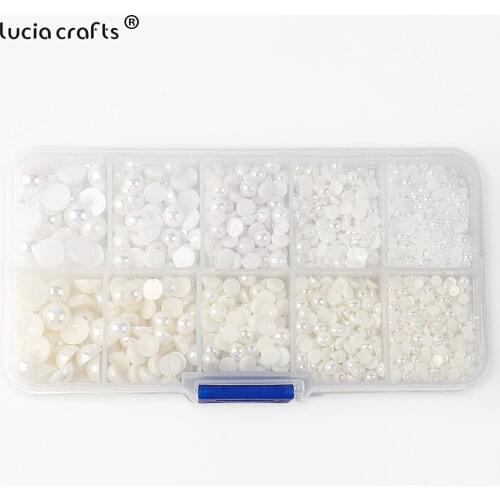 Lucia Crafts 2200pcs ABS Half Round Imitation Pearl Beads Flatback Craft Decor DIY Nail Art Jewelry Accessory F1007