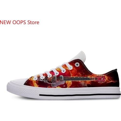 Fire Flame Music Funky Guitar Rock Fashion Lightweight Classic Canvas Shoes Men Women Casual Breathable Sneakers