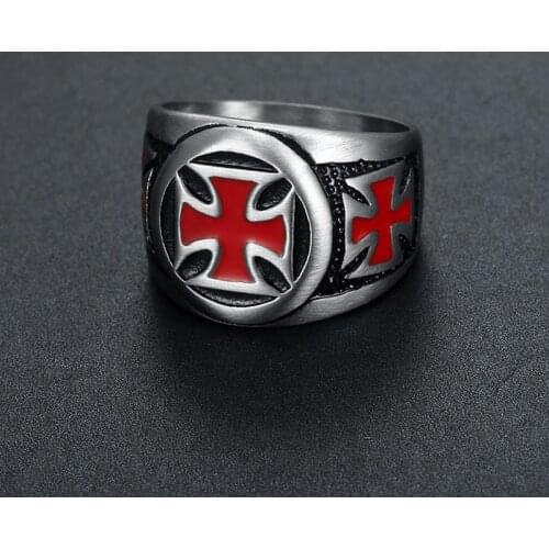 Mens Rings Black red color Stainless Steel Red Armor Shield Knight Templar Crusader Cross Ring Punk Jewelry Drop Shipping