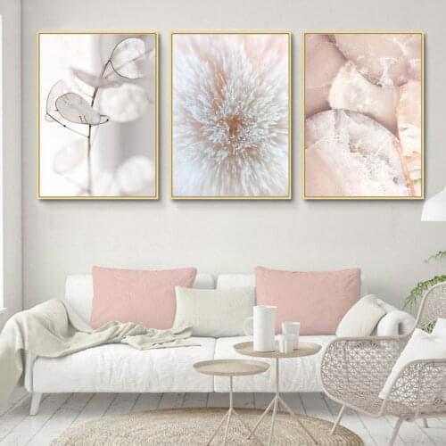 Pastel Color Wall Art Blush Pink Canvas Painting Botanical Print Nature Poster Nordic Decoration Wall Pictures for Living Room