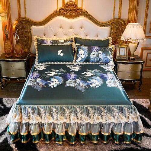 2020 new products Digital ice matBed spread Fitted Sheet Pillowcases 2/3 pcsThree layer lace embroidery princess Bedding
