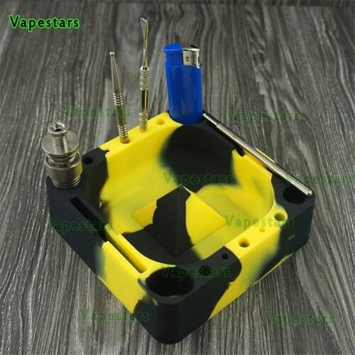 2PCS Multicolor FDA Silicone Square Ashtray Household smoking Decoration Cigar Smokeless with accessories Mens Soft Green Bag