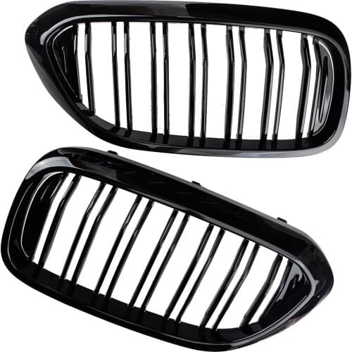 1 Pair Car ABS Black Exterior Front Kidney Grille Grill Double Dual Slat Fit for BMW 5 series G30 G31 2017 2018 2019 51137383519