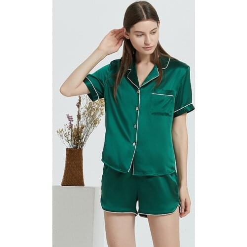 19 Momme Mulberry Silk Pajamas Short Sleeve Shorts Homewear 100% Real Silk Pijamas Women Sexy Summer Loungewear Solid Pyjamas
