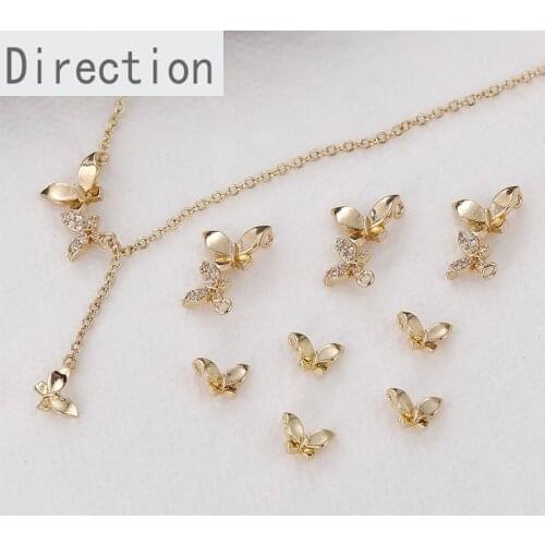 14k Gold Double Single Hanging Butterfly Zircon Pendant DIY Bracelet Necklace Earrings Handmade Accessories Materials