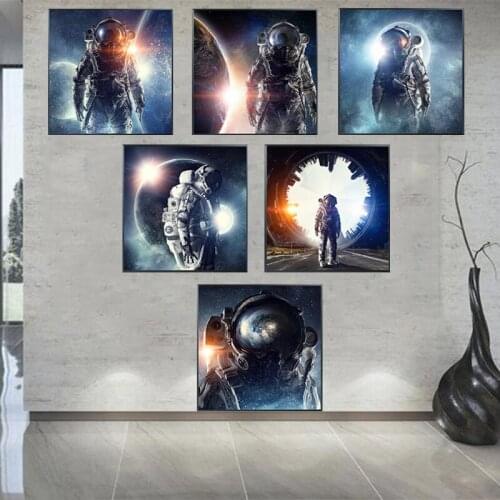 Colored Space Astronaut Posters and Prints Earth Moon Planet Canvas Paintings Modern Wall art picture for living room home decor