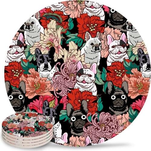 Because French Bulldogs Coasters Waterproof Placemats for Table Christmas Home Decor Coffee Table Decor Ceramic Coasters