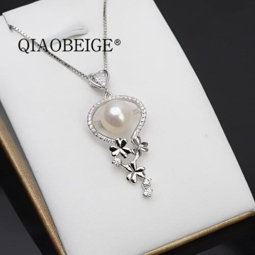 QIAOBEIGE Cubic Zirconia Stone Semi Pearl Pendant Mounts flower shape big pendant 925 Silver for 9-10 Round Pearl