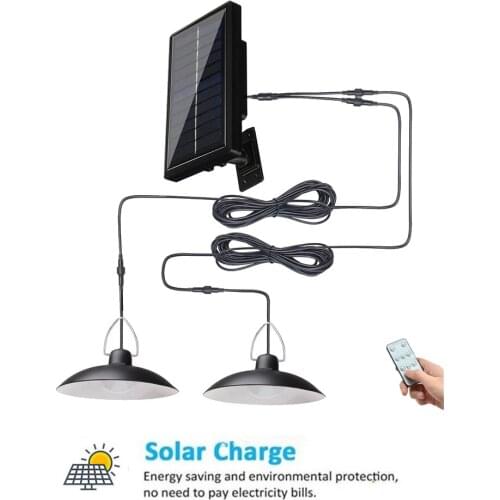 Retro Lampshade LED Solar Light Outdoor Indoor Solar Powered Pendant Lamps Waterproof Dual Head Lamps for Garden 3/6M cable remo